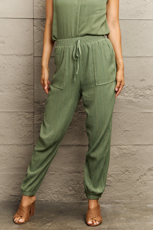 Tie Waist Long Pants with Pocket BLUE ZONE PLANET