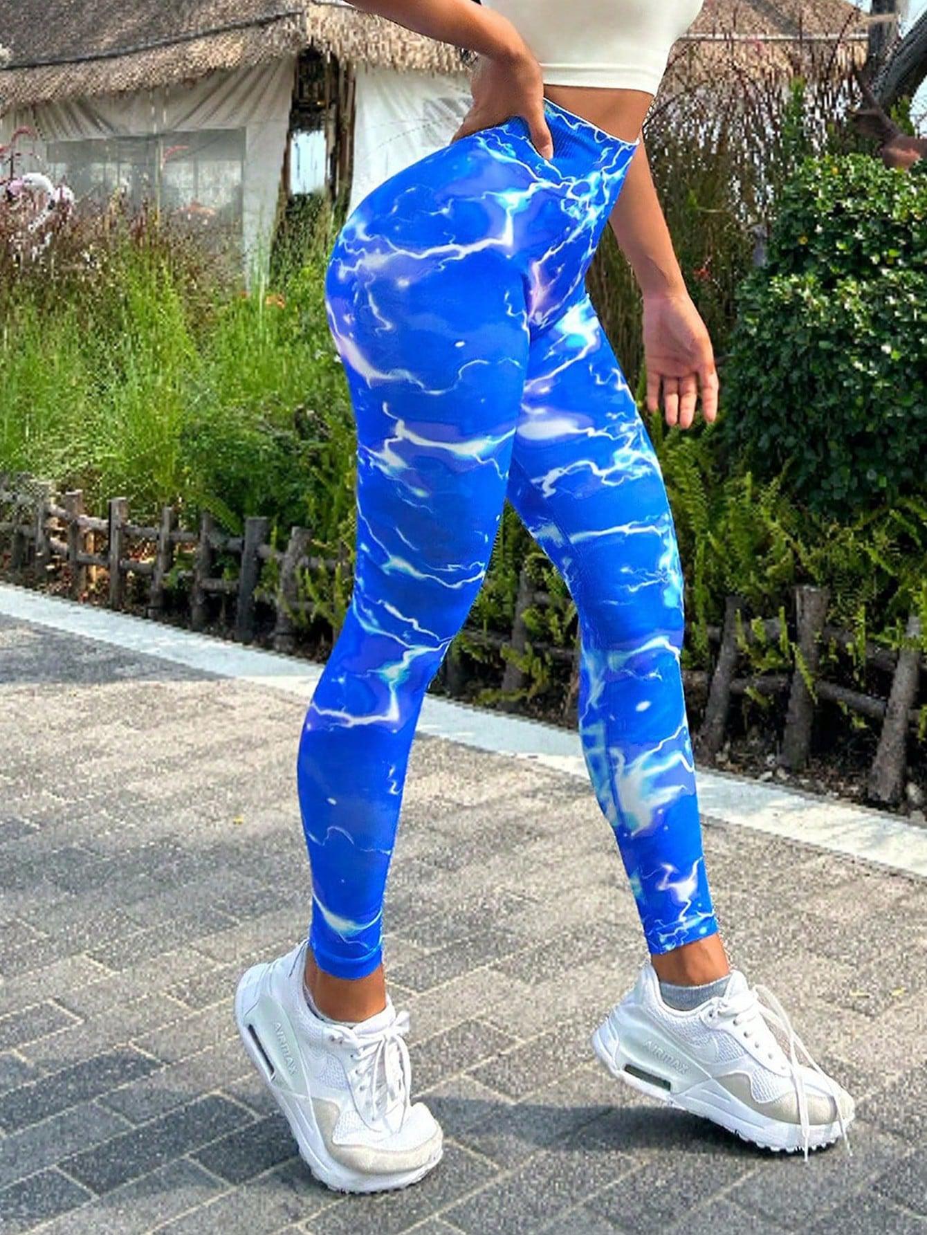 Tie-dye Slim Fit High Waistband Long Active Pants BLUE ZONE PLANET