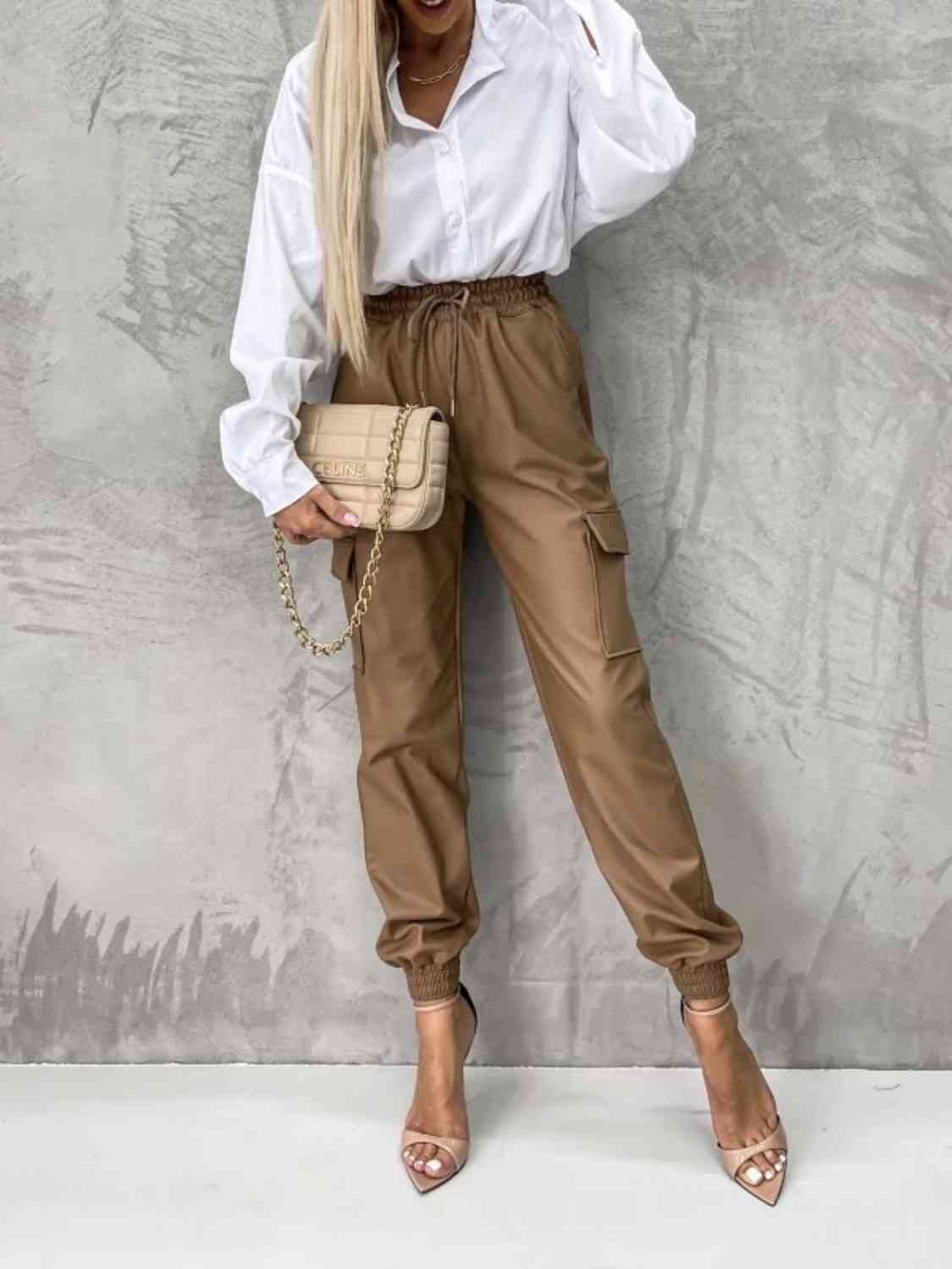 Tied High Waist Pants with Pockets BLUE ZONE PLANET
