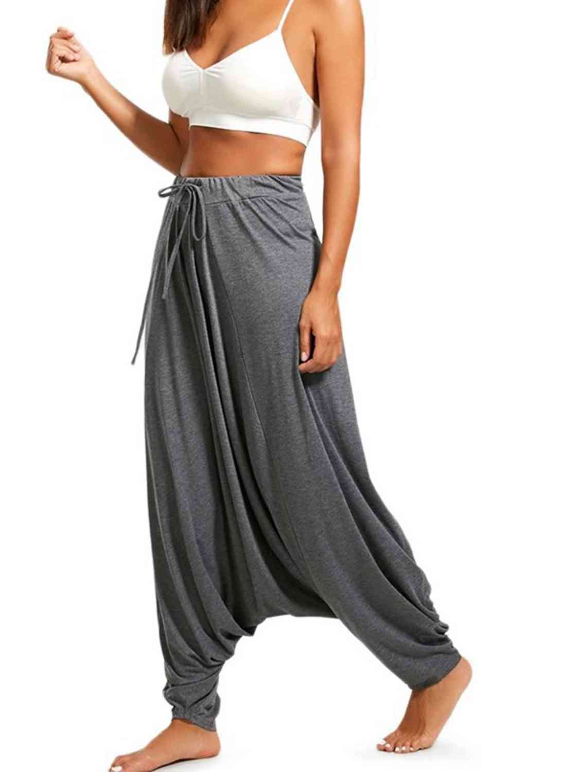 Tied Mid Waist Long Harem Pants BLUE ZONE PLANET