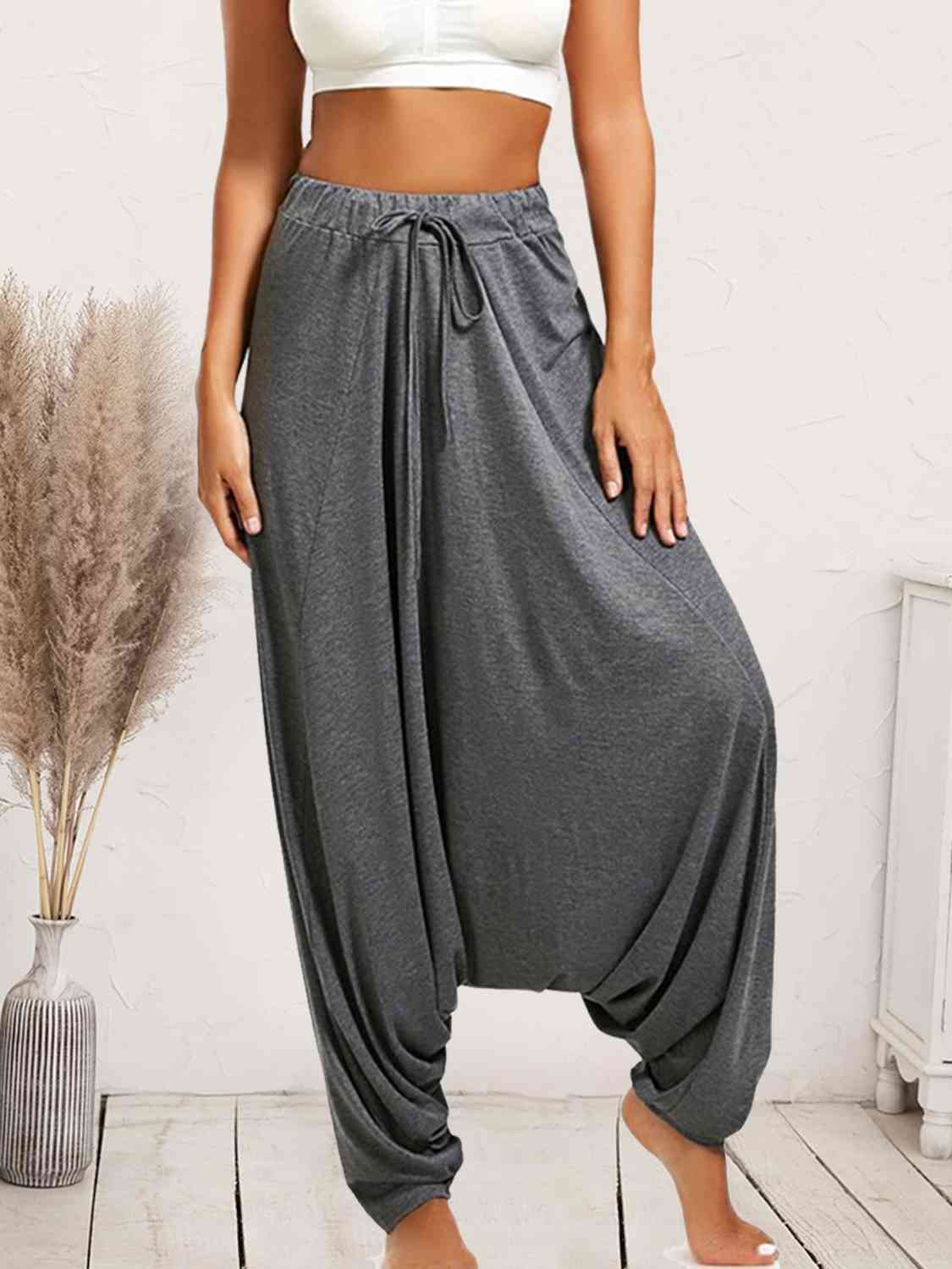 Tied Mid Waist Long Harem Pants BLUE ZONE PLANET