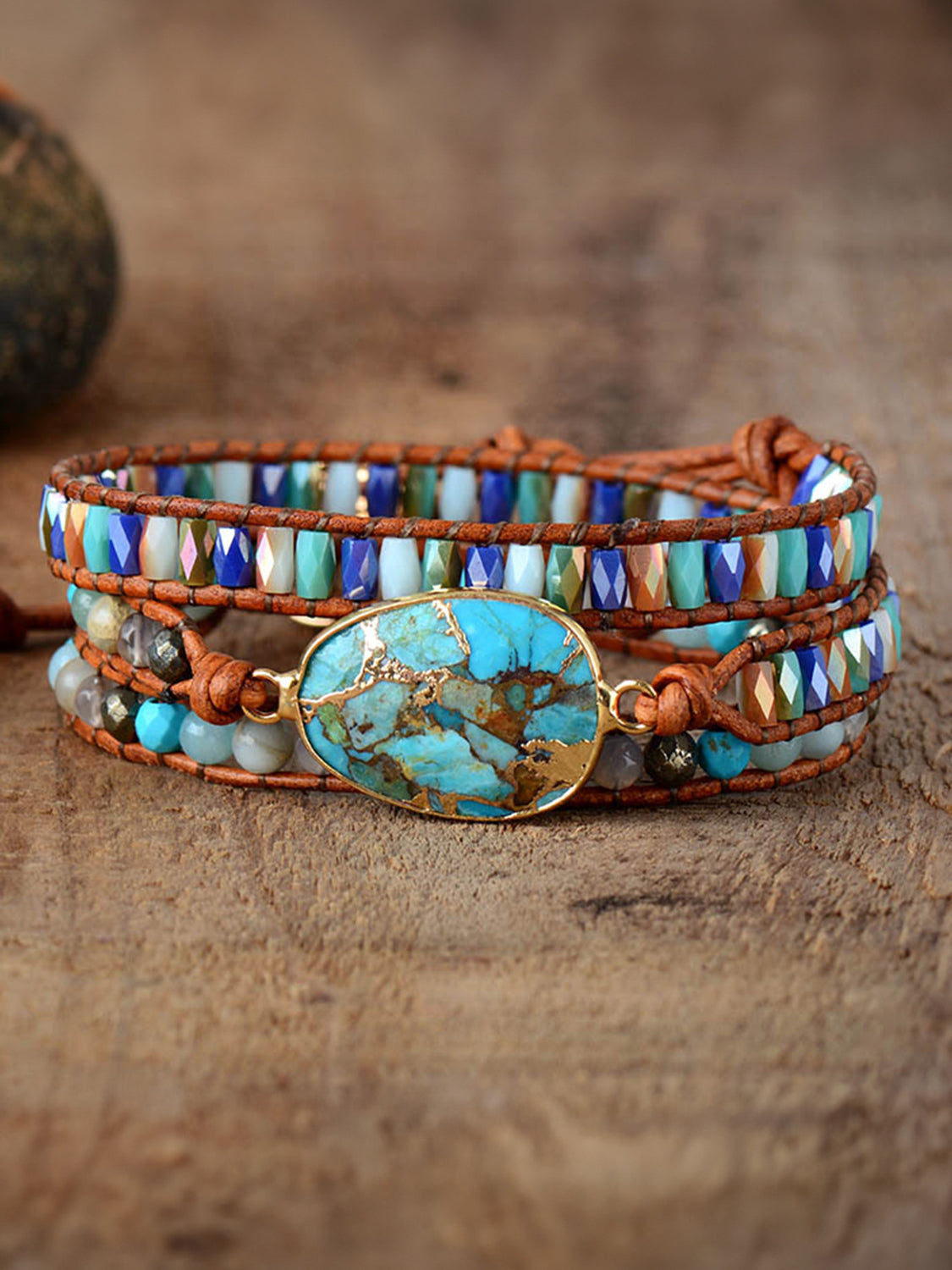 Triple-Layer Natural Stone Bracelet BLUE ZONE PLANET