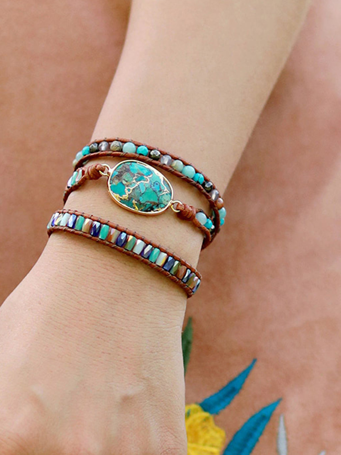 Triple-Layer Natural Stone Bracelet BLUE ZONE PLANET