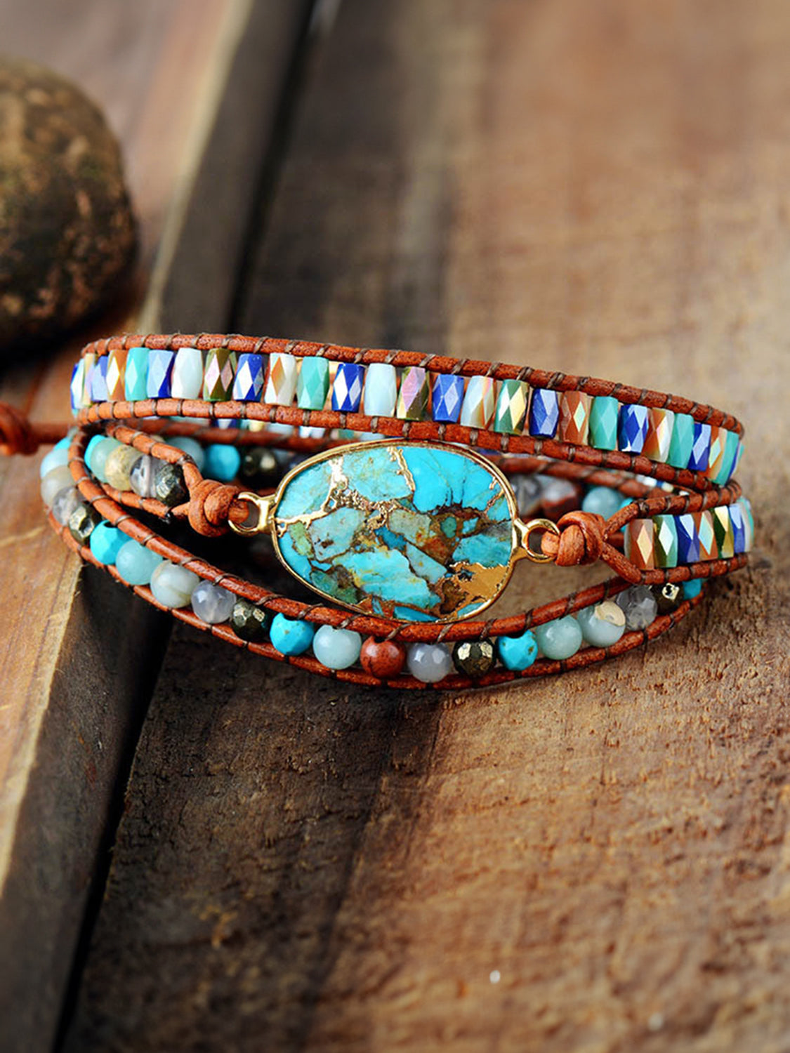 Triple-Layer Natural Stone Bracelet BLUE ZONE PLANET