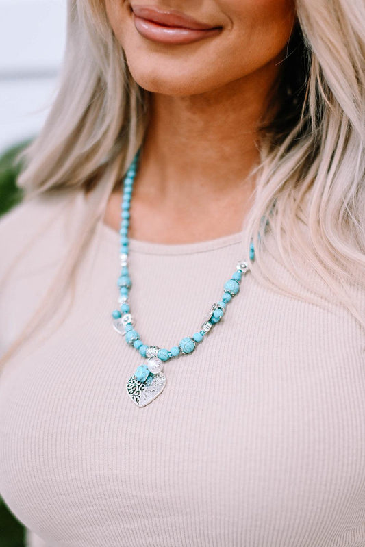 Turquoise Beaded Heart Pendant Necklace-Charms & Pendants-[Adult]-[Female]-Pastel Blue-One Size-2022 Online Blue Zone Planet