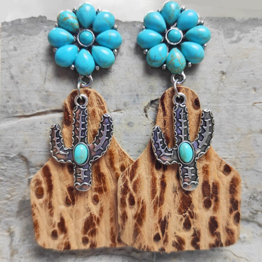 Turquoise Cactus Dangle Earrings BLUE ZONE PLANET