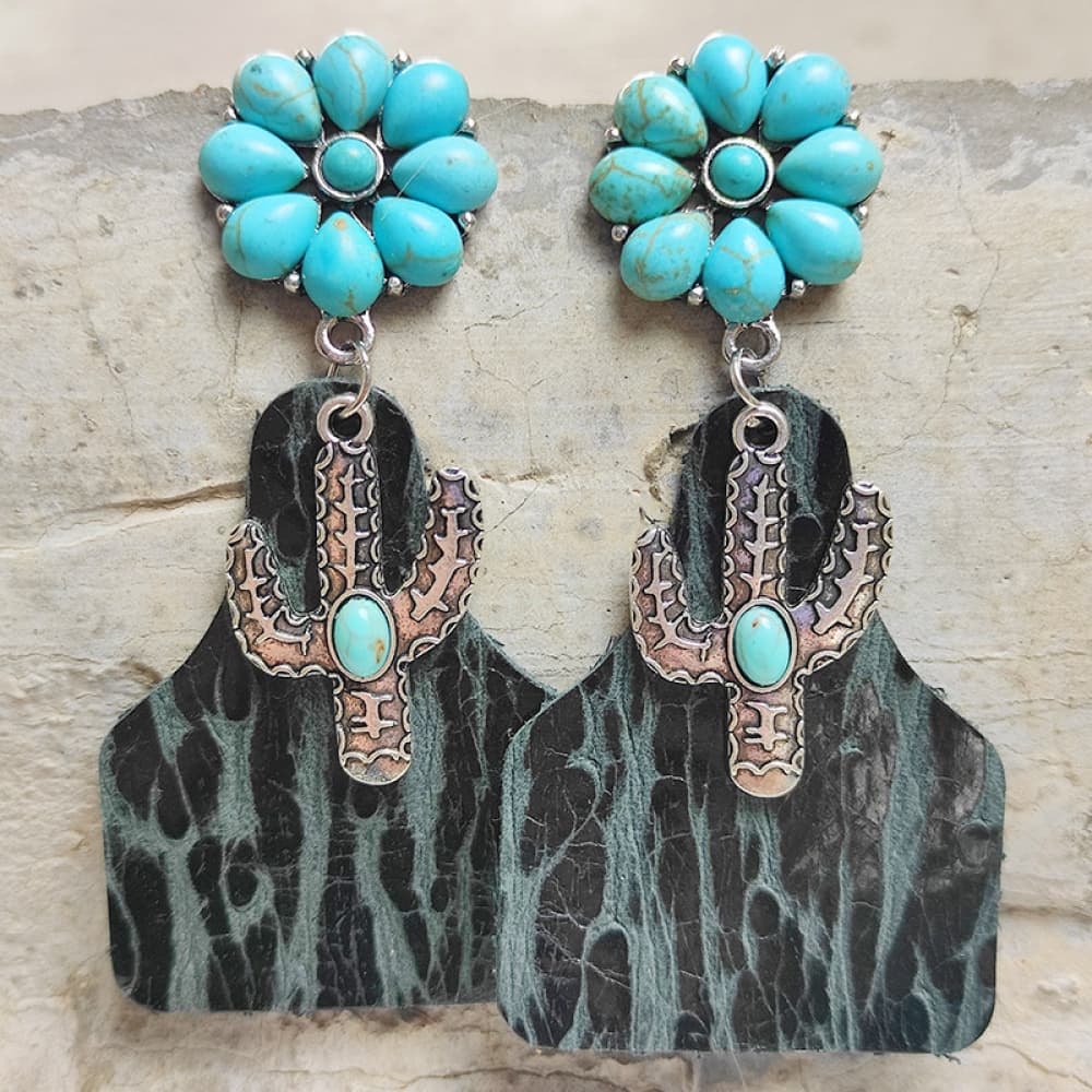 Turquoise Cactus Dangle Earrings BLUE ZONE PLANET