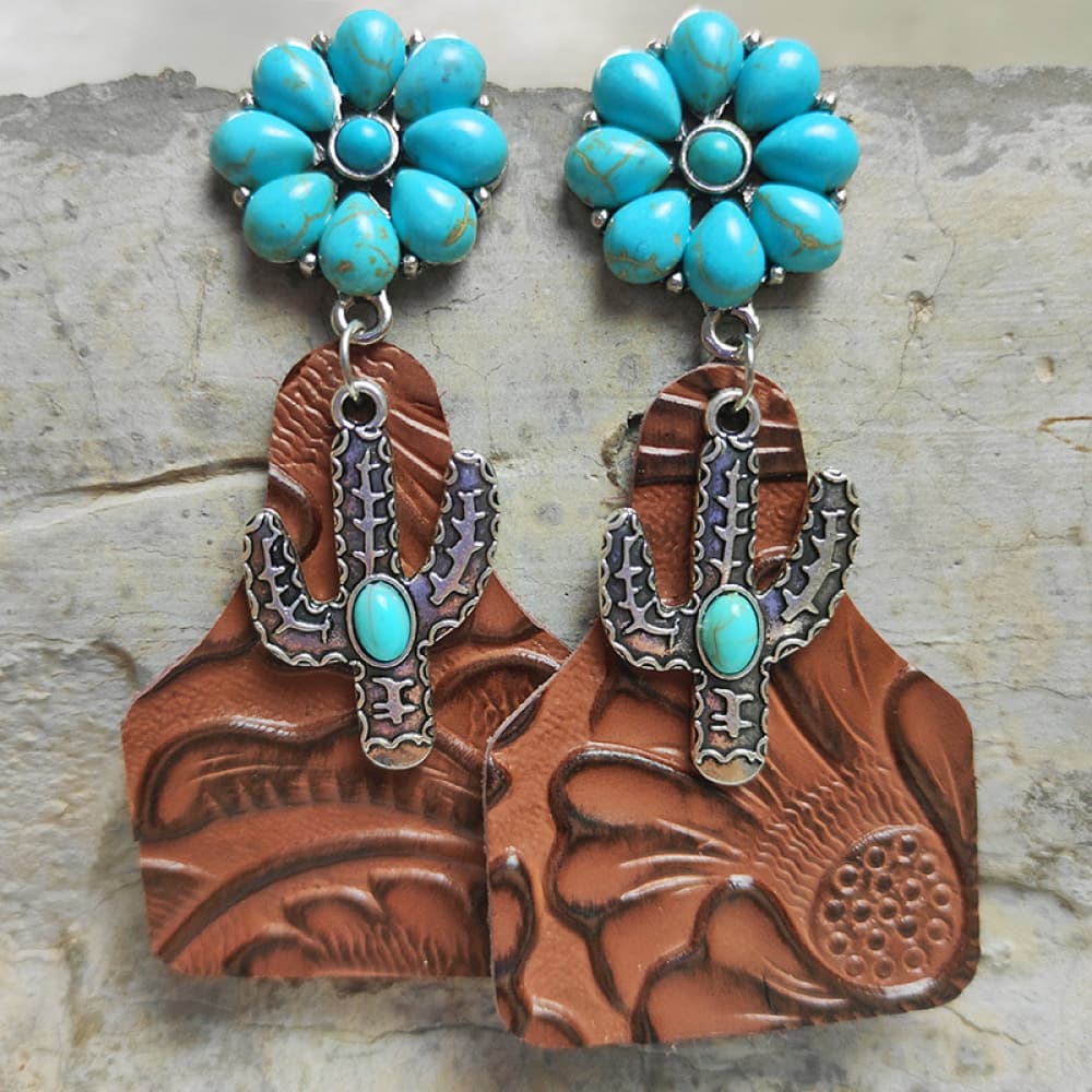 Turquoise Cactus Dangle Earrings BLUE ZONE PLANET