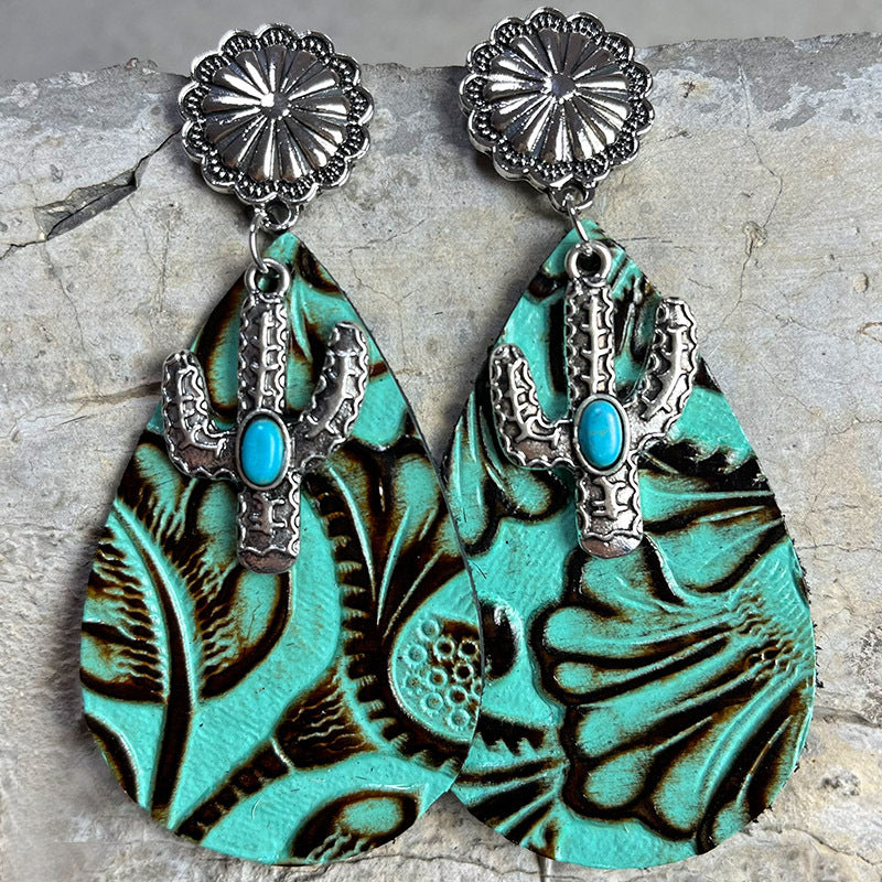 Turquoise Cactus Dangle Earrings BLUE ZONE PLANET
