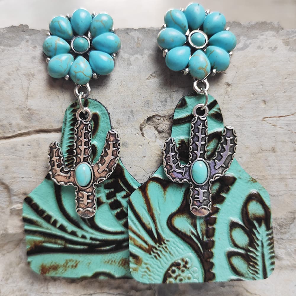 Turquoise Cactus Dangle Earrings BLUE ZONE PLANET