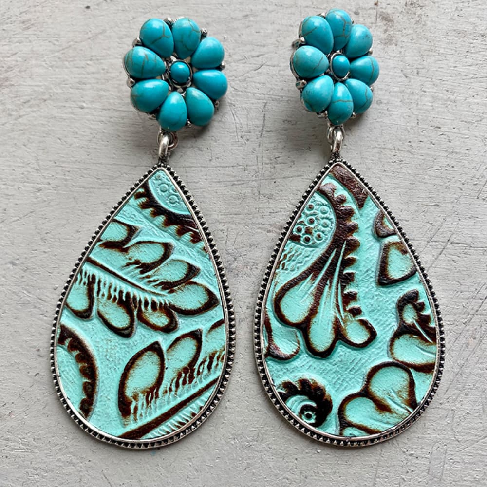 Turquoise Flower Teardrop Earrings BLUE ZONE PLANET