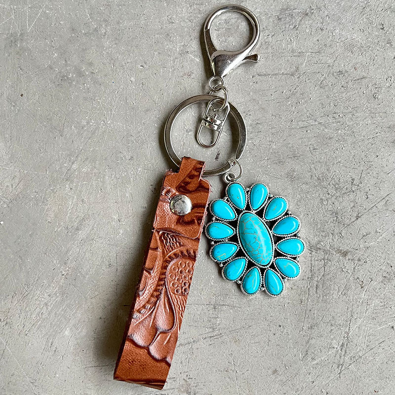 Turquoise Genuine Leather Key Chain BLUE ZONE PLANET