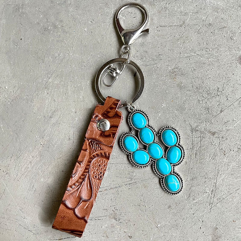 Turquoise Genuine Leather Key Chain BLUE ZONE PLANET