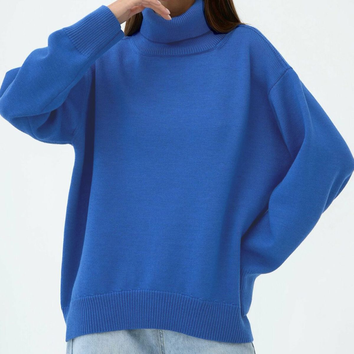Turtle Neck Dropped Shoulder Sweater BLUE ZONE PLANET