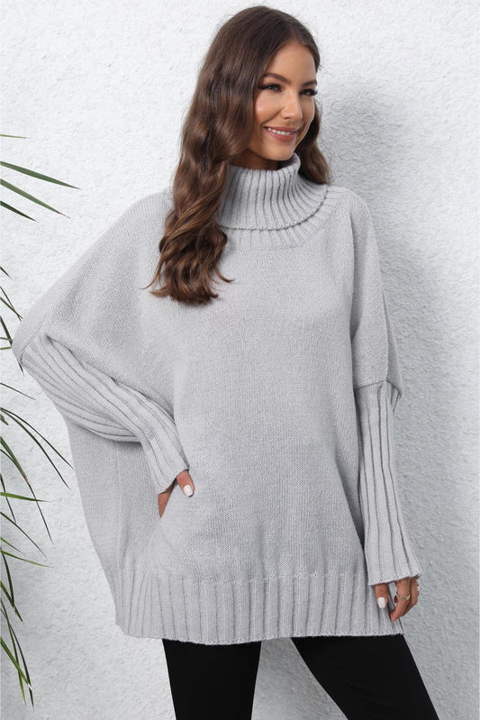 Turtle Neck Long Sleeve Ribbed Sweater BLUE ZONE PLANET