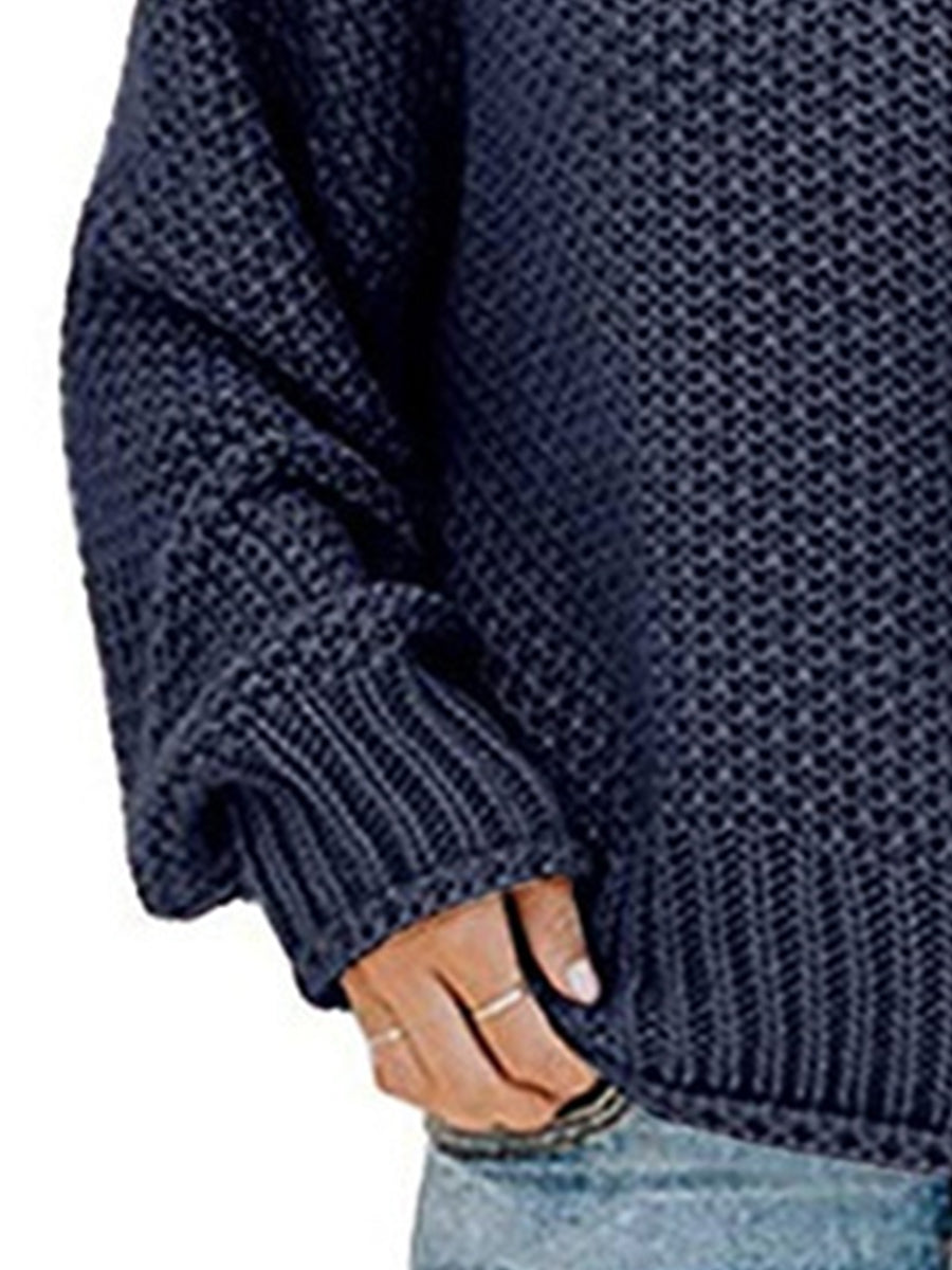 Turtleneck Dropped Shoulder Sweater BLUE ZONE PLANET