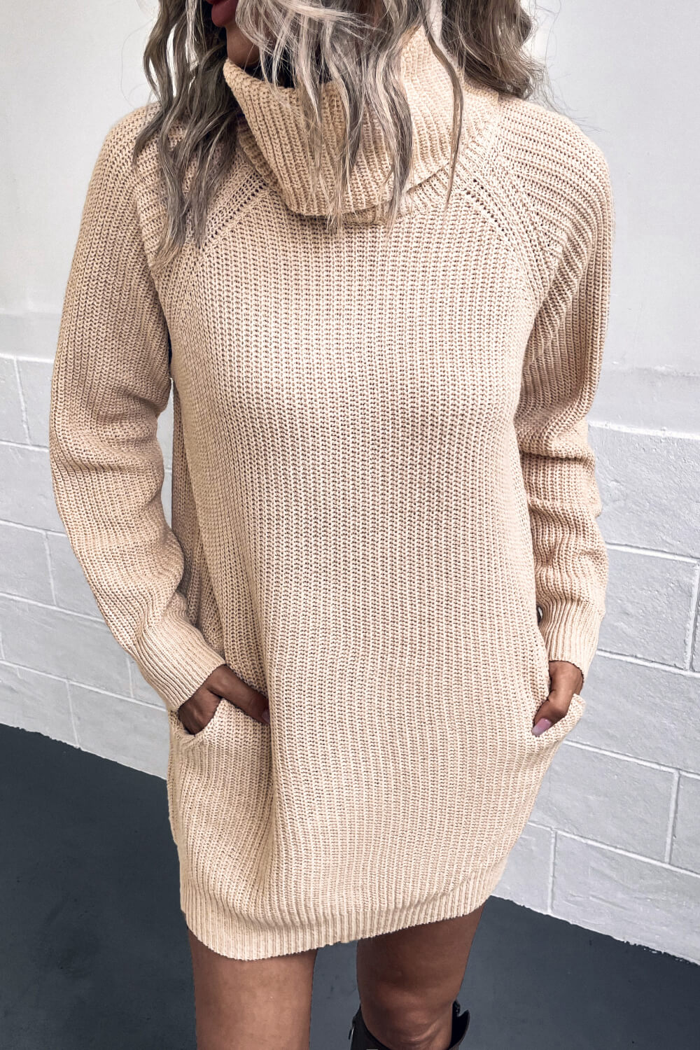 Turtleneck Sweater Dress with Pockets BLUE ZONE PLANET