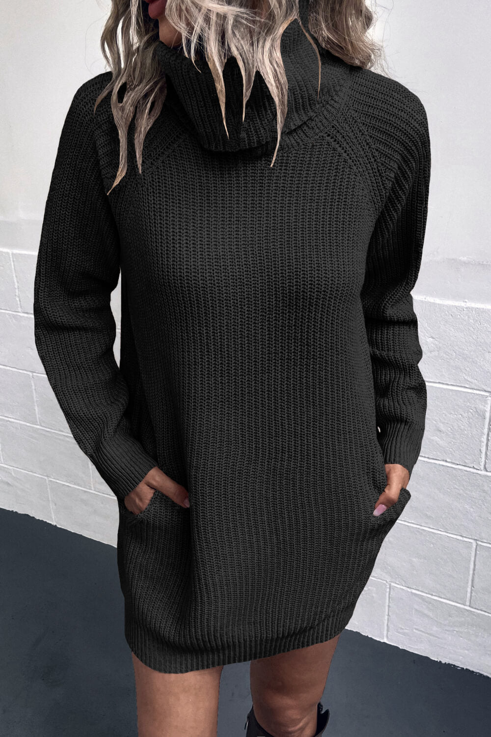 Turtleneck Sweater Dress with Pockets BLUE ZONE PLANET