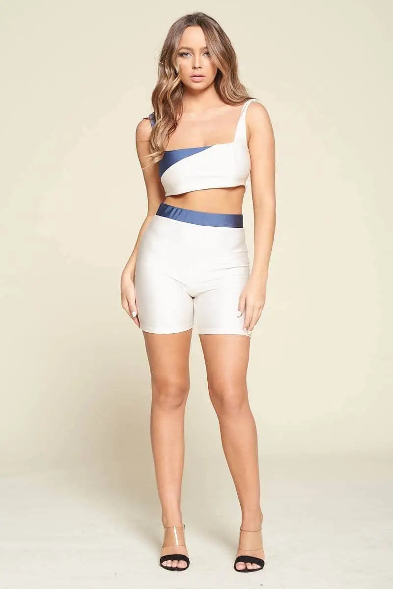 Two Piece Top And Biker Shorts Set Blue Zone Planet