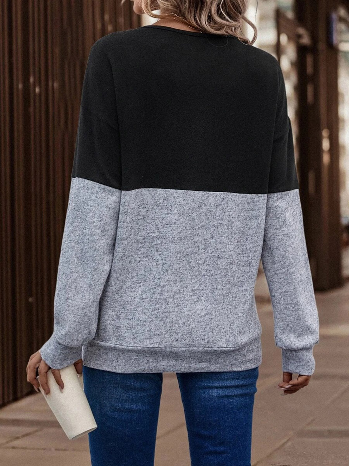 Two-Tone Crisscross Detail Sweatshirt BLUE ZONE PLANET