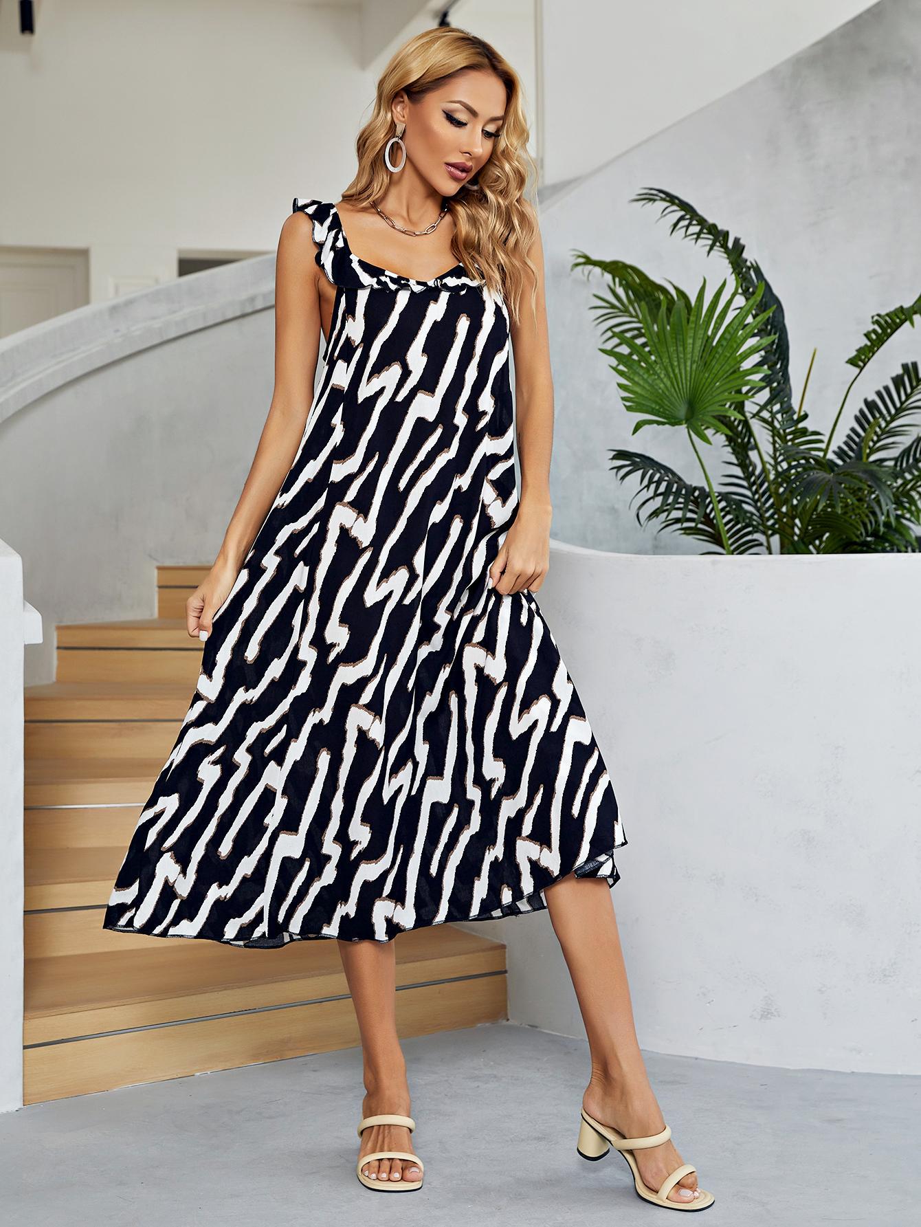 Two-Tone Low Back Midi Dress BLUE ZONE PLANET