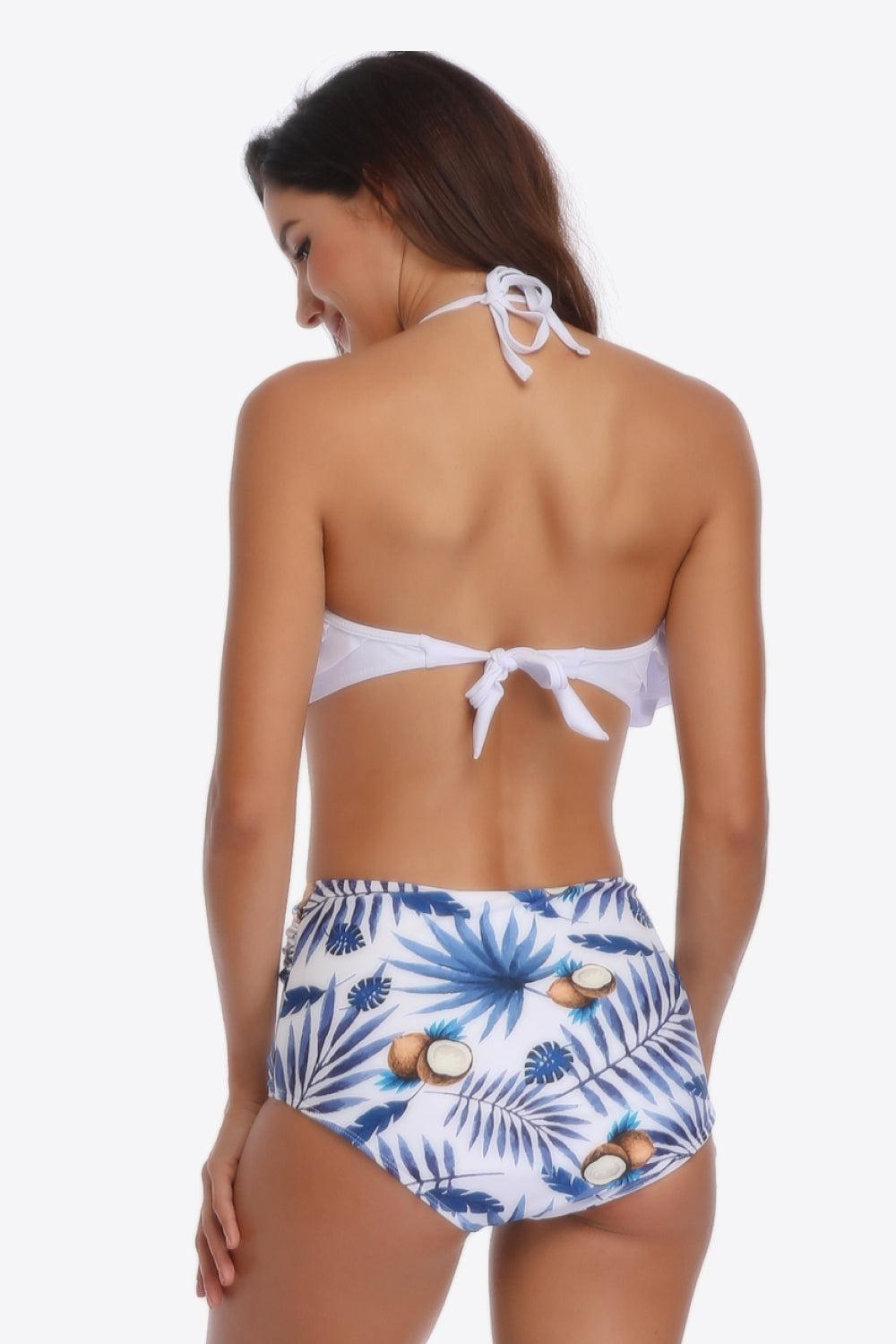 Two-Tone Ruffled Halter Neck Two-Piece Swimsuit BLUE ZONE PLANET