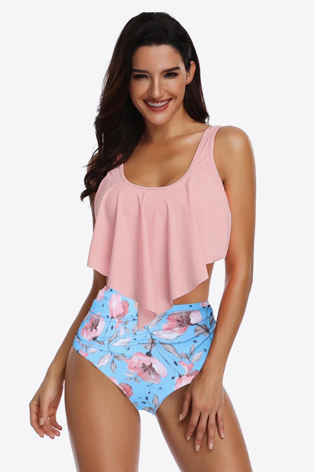 Two-Tone Ruffled Two-Piece Swimsuit BLUE ZONE PLANET