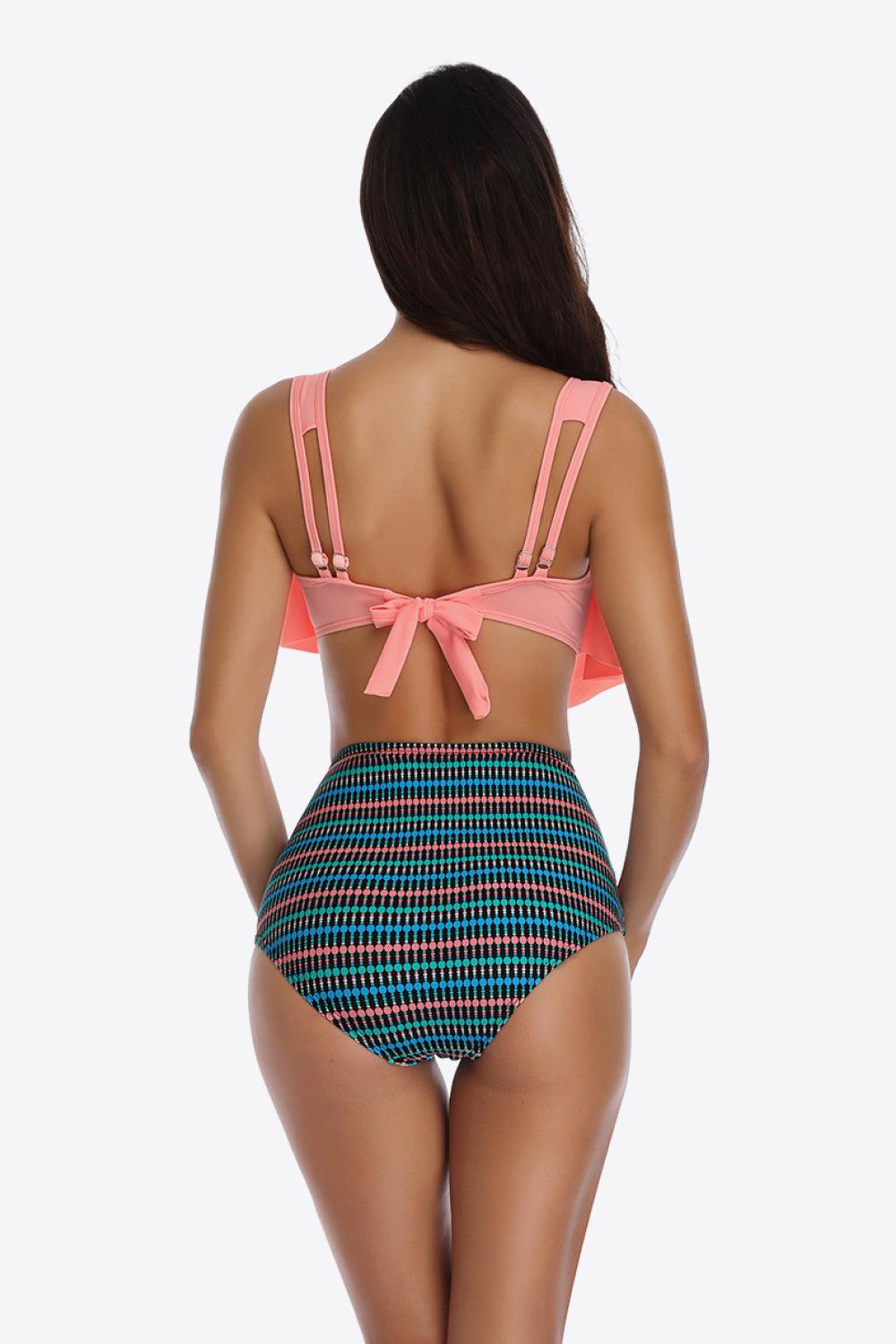 Two-Tone Ruffled Two-Piece Swimsuit BLUE ZONE PLANET