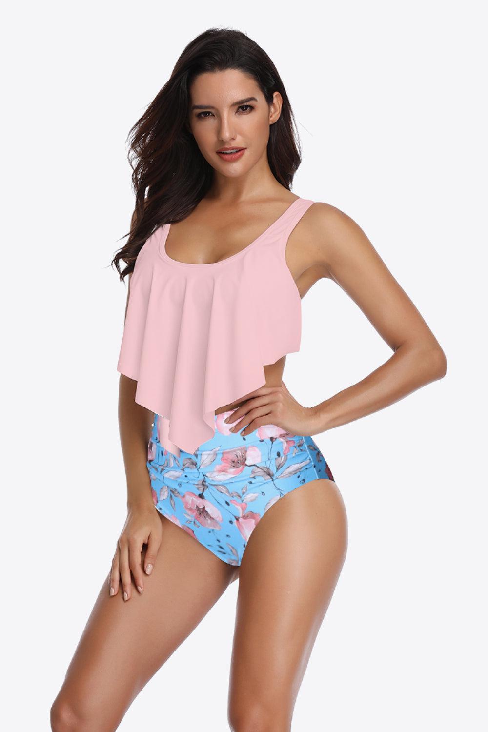 Two-Tone Ruffled Two-Piece Swimsuit BLUE ZONE PLANET