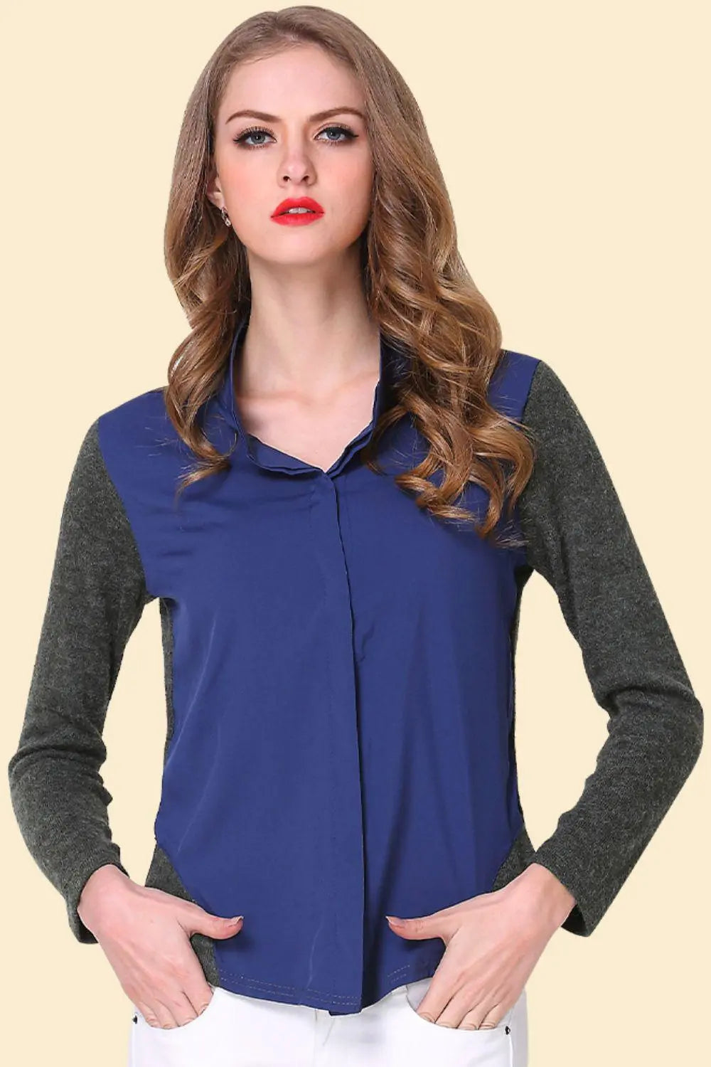 Two-Tone Spliced Shirt BLUE ZONE PLANET