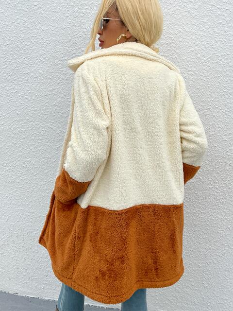 Two Tone Teddy Coat with Pockets BLUE ZONE PLANET