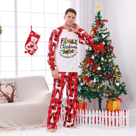 Blue Zone Planet | Christmas Loungewear Parent-Child Set Plaid Patchwork Letter Print Loungewear (Dad)-[Adult]-[Female]-Red-M-2022 Online Blue Zone Planet