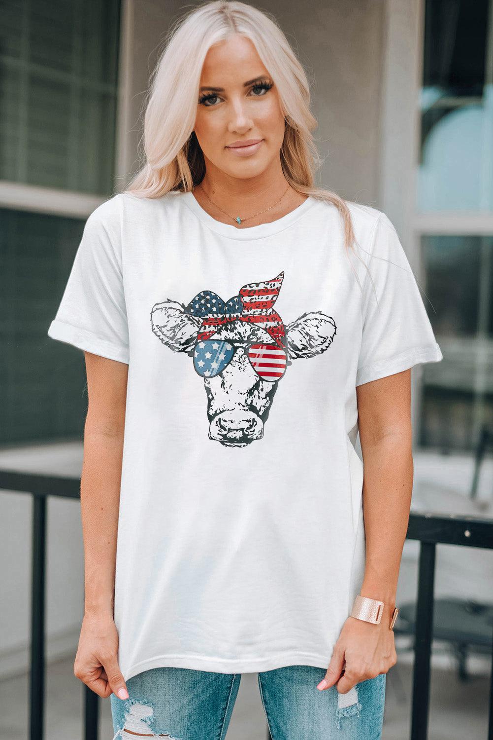 US Flag Cow Graphic Short Sleeve Tee BLUE ZONE PLANET