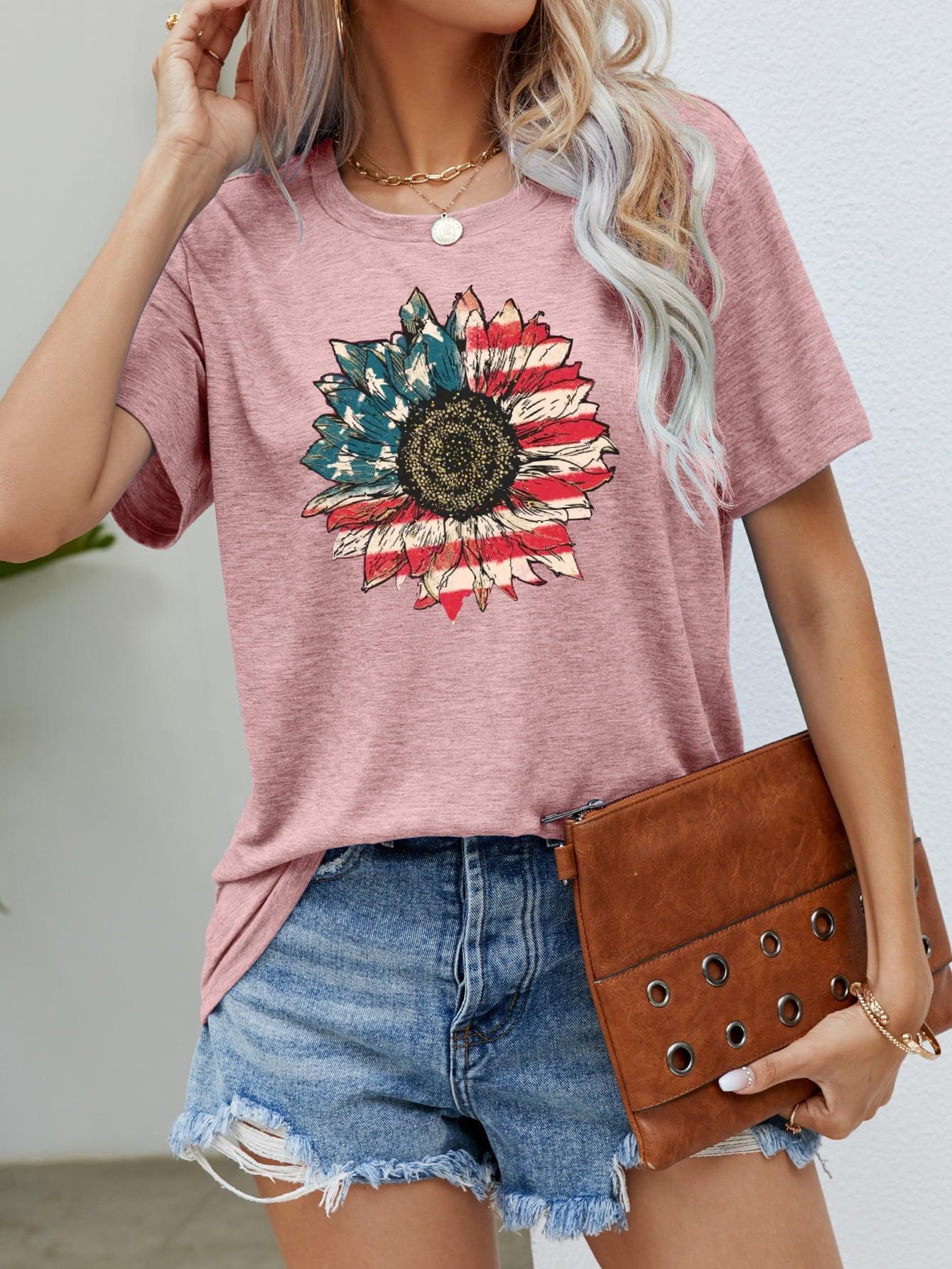 US Flag Flower Graphic Tee BLUE ZONE PLANET