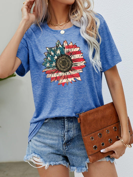 US Flag Flower Graphic Tee BLUE ZONE PLANET