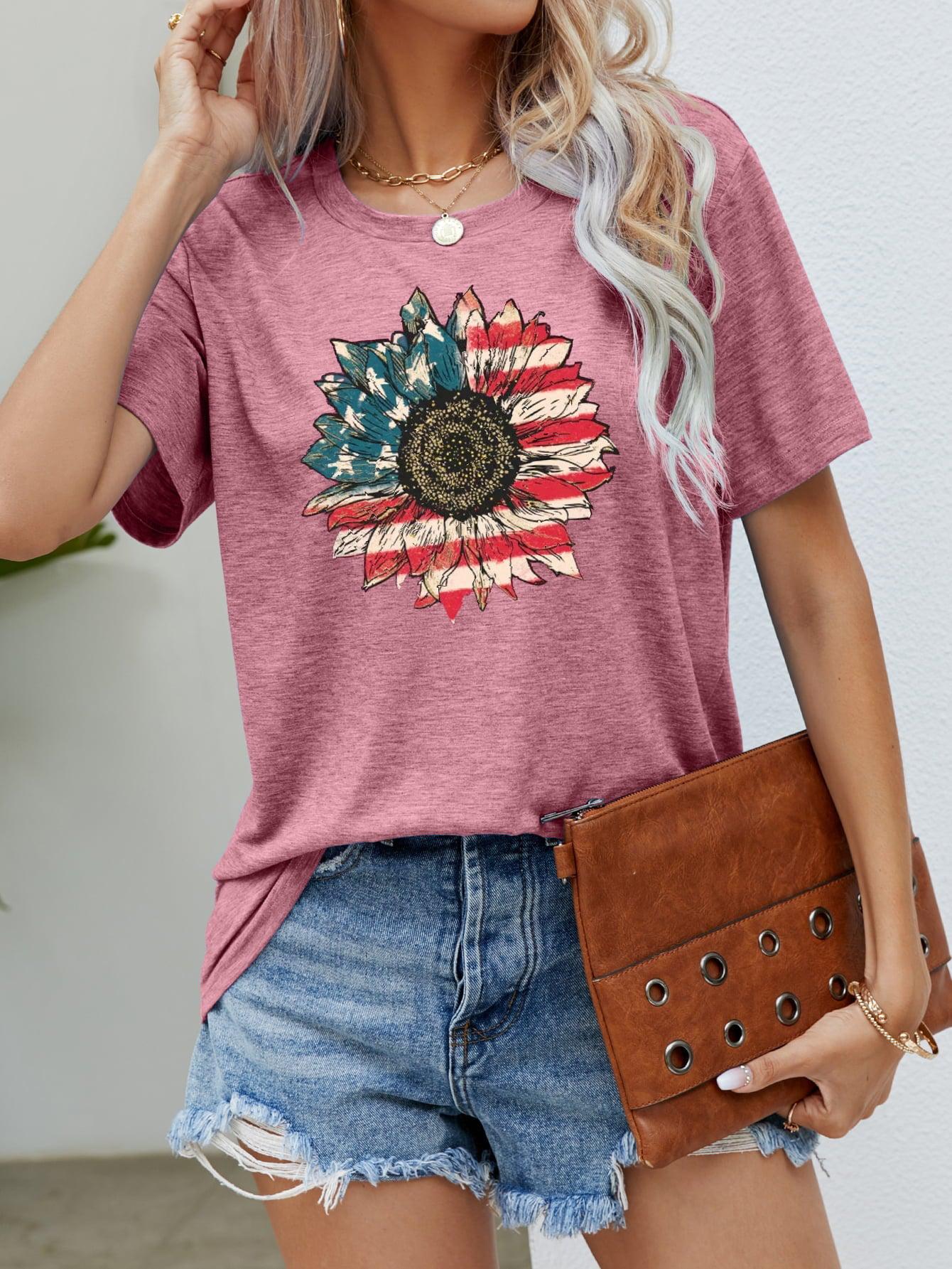 US Flag Flower Graphic Tee BLUE ZONE PLANET