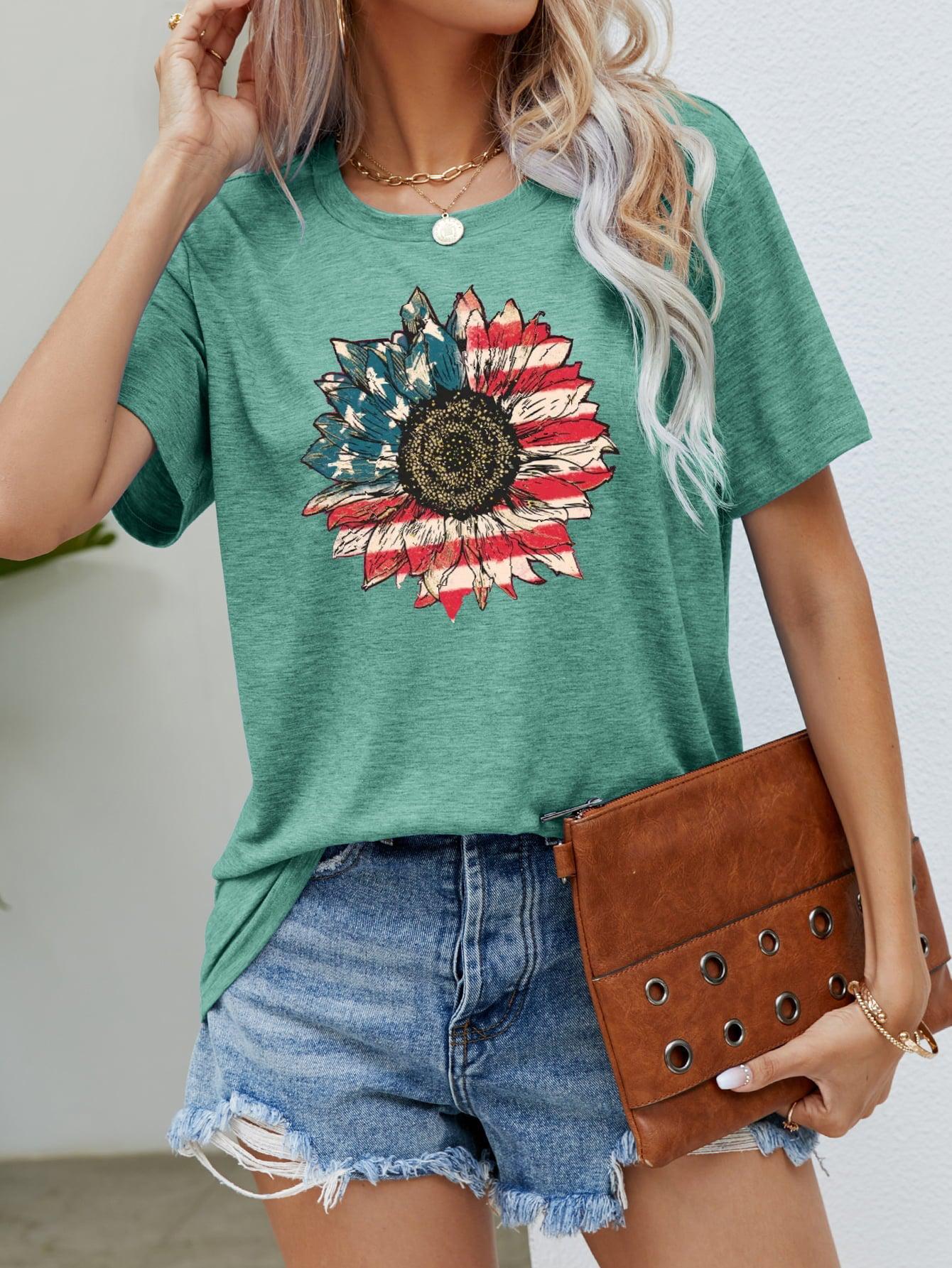 US Flag Flower Graphic Tee BLUE ZONE PLANET