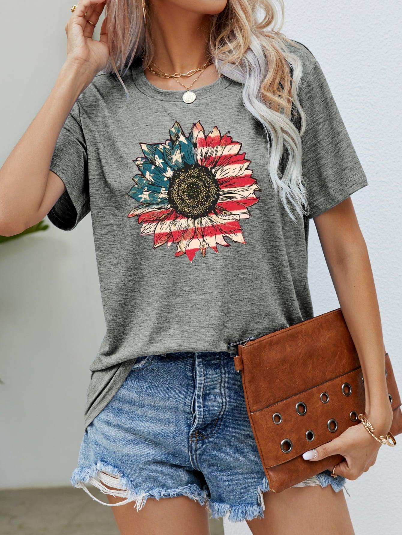 US Flag Flower Graphic Tee BLUE ZONE PLANET