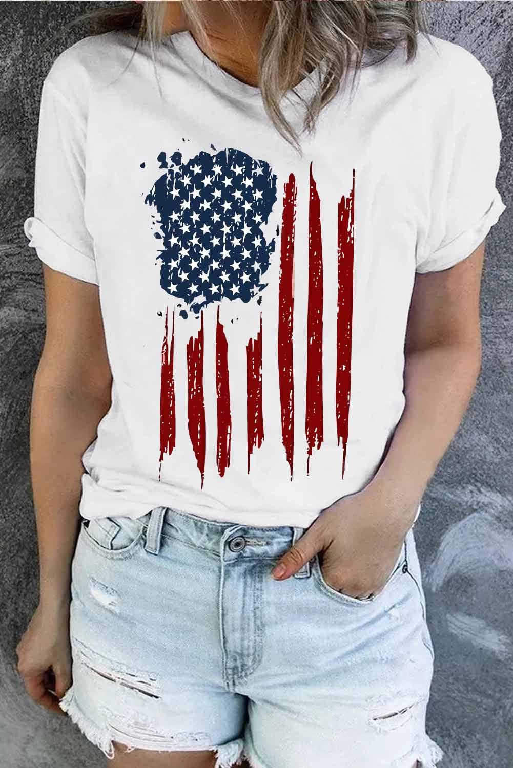 US Flag Graphic Round Neck Short Sleeve Tee BLUE ZONE PLANET