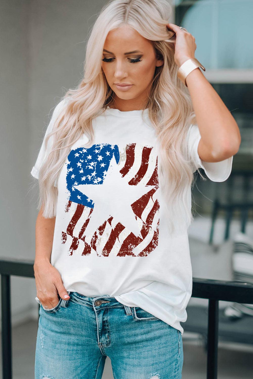 US Flag Graphic Round Neck Tee BLUE ZONE PLANET