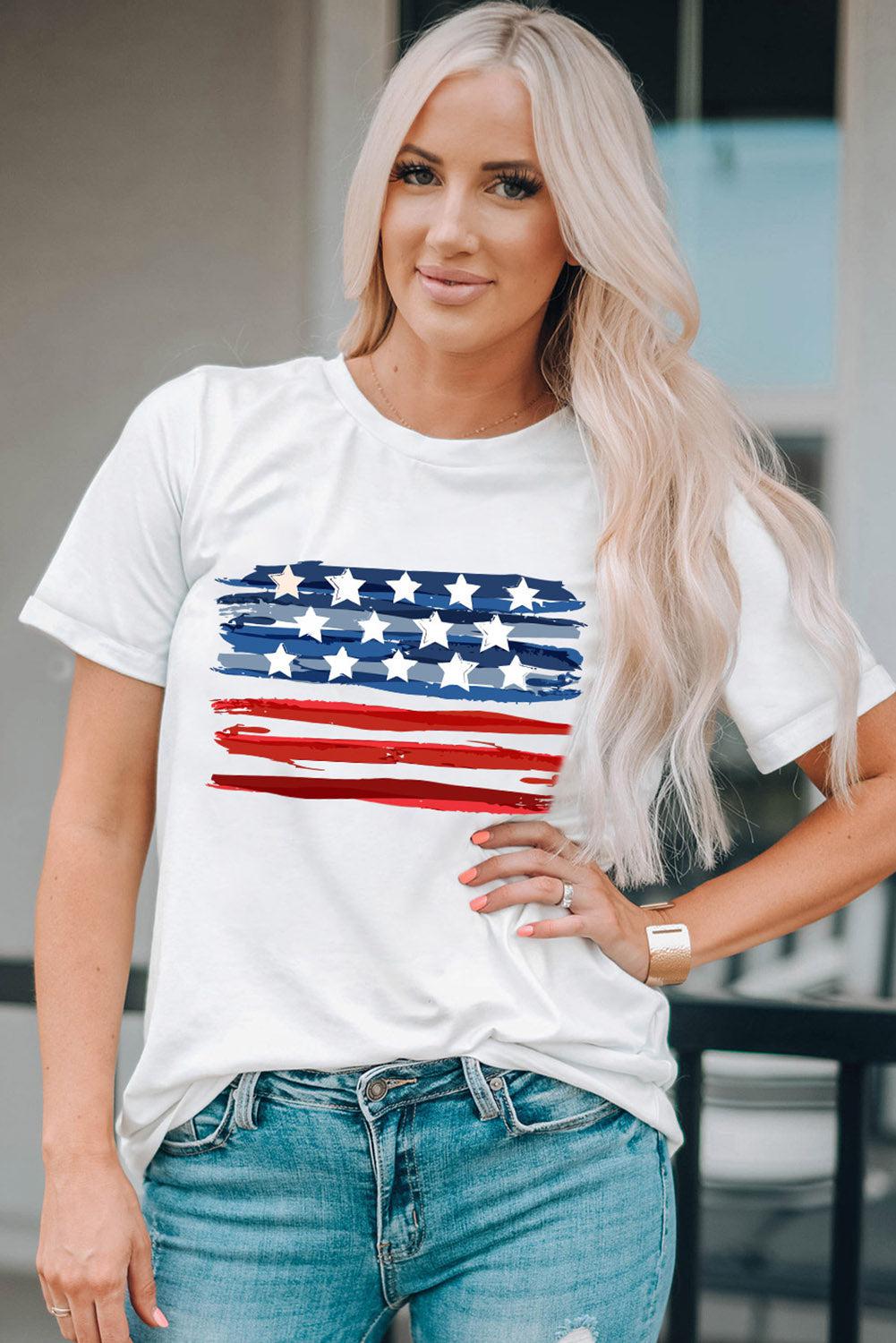 US Flag Graphic Round Neck Tee BLUE ZONE PLANET