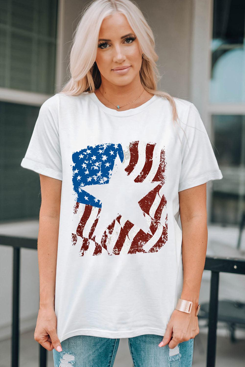 US Flag Graphic Round Neck Tee BLUE ZONE PLANET