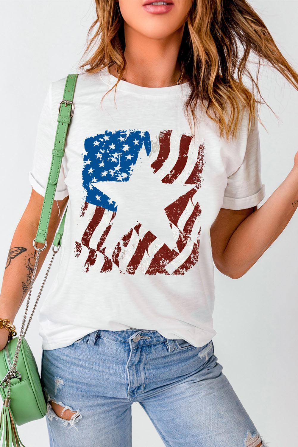 US Flag Graphic Round Neck Tee BLUE ZONE PLANET