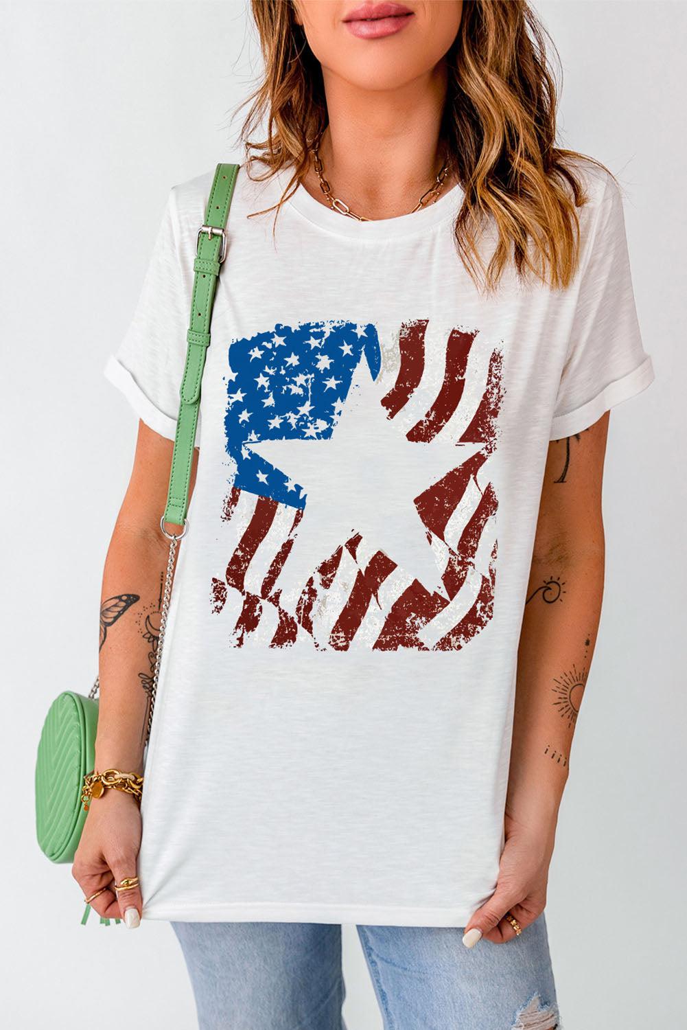 US Flag Graphic Round Neck Tee BLUE ZONE PLANET