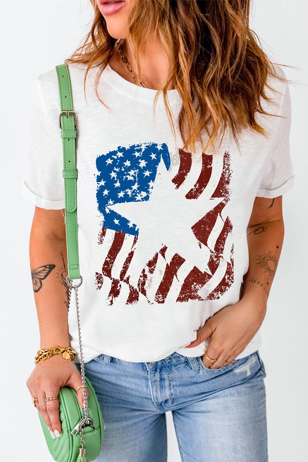 US Flag Graphic Round Neck Tee BLUE ZONE PLANET