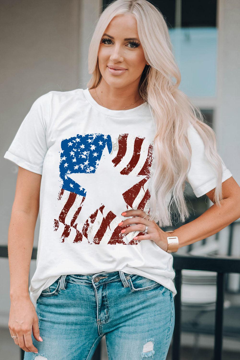 US Flag Graphic Round Neck Tee BLUE ZONE PLANET