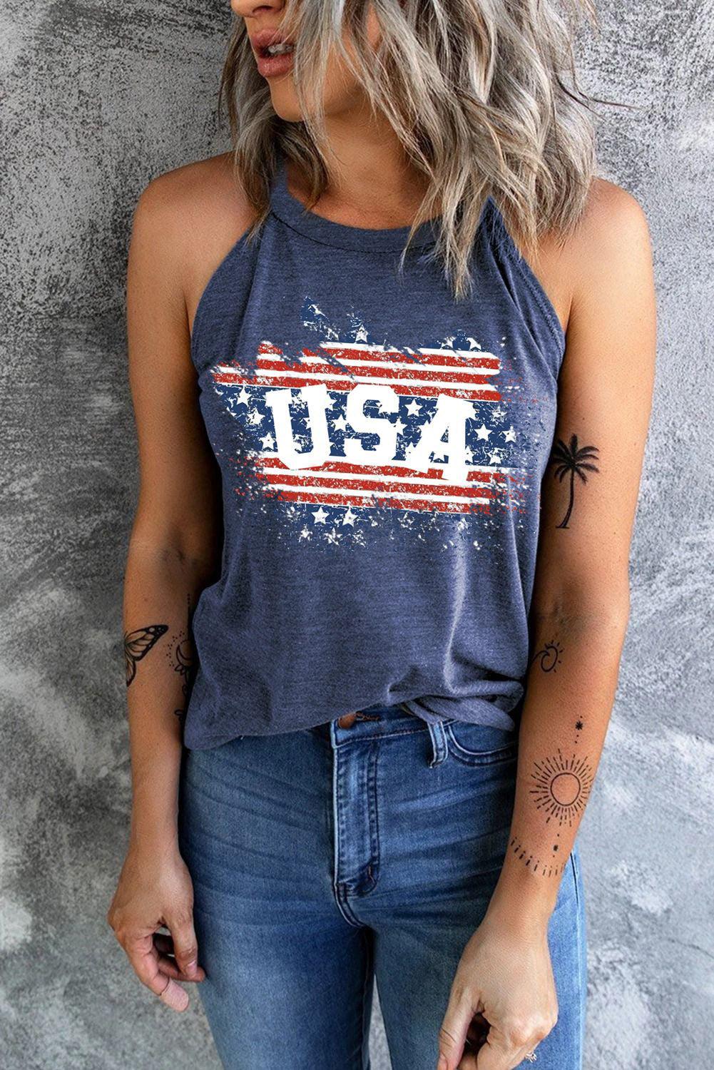 US Flag Graphic Tank BLUE ZONE PLANET