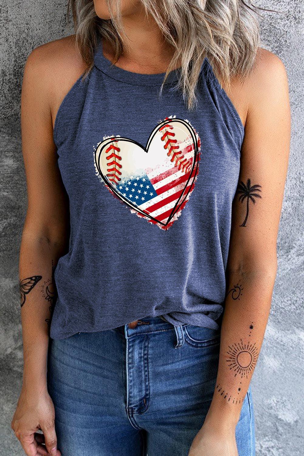 US Flag Heart Graphic Tank BLUE ZONE PLANET