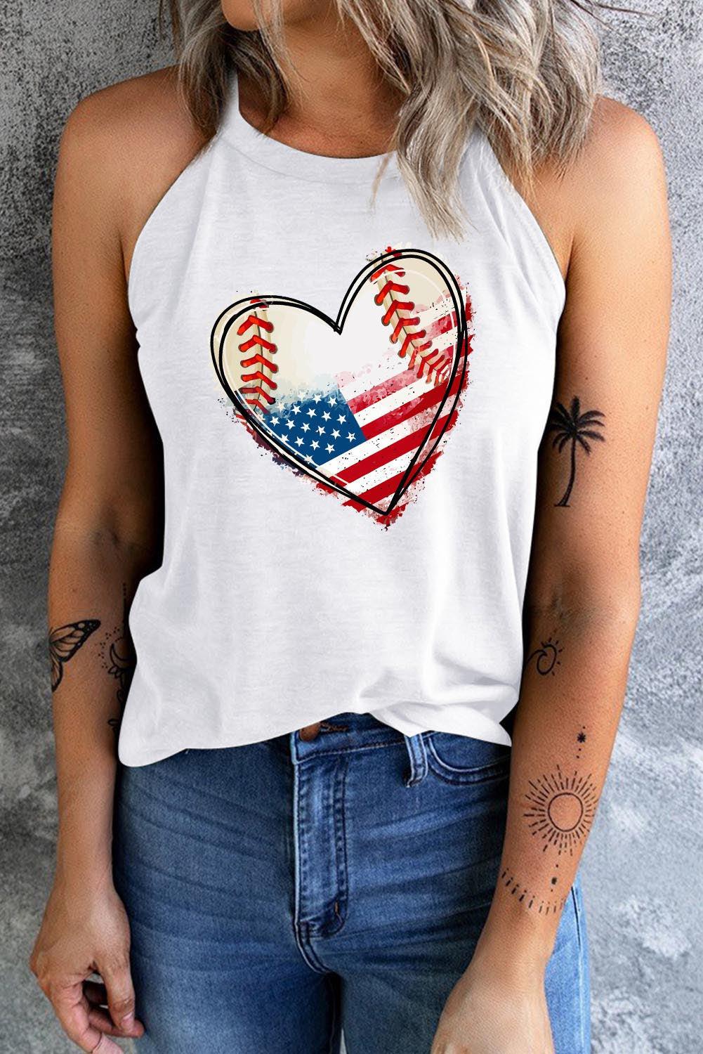 US Flag Heart Graphic Tank BLUE ZONE PLANET