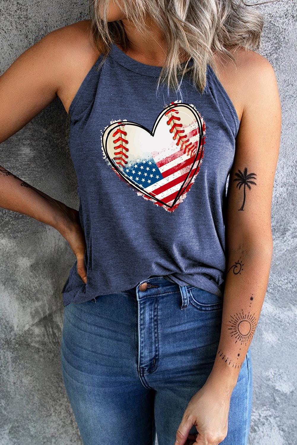 US Flag Heart Graphic Tank BLUE ZONE PLANET